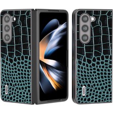 Seashell Digital Samsung Galaxy Z Fold5 5g Cowhide Deri+Pc Telefon Kılıfı Timsah Doku Ince Kapak Mavisi (Yurt Dışından)