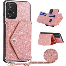 Seashell Digital Samsung Galaxy A72 5g/4g Kickstand Pu Deri+Tpu Telefon Kılıfı Glitter Telefon Kapak Kartı Tutucu Kabuk Pembe (Yurt Dışından)