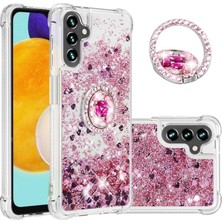 Seashell Digital Samsung Galaxy A54 Için 5g Telefon Kılıfı Arka Kapak Sıvı Quicksand ve Tpu Telefon Kılıfı ile Ring Kickstand-Rose Altın/kalpler (Yurt Dışından)