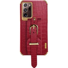 Seashell Digital Samsung Galaxy NOTE20 ULTRA/NOTE20 Ultra 5g Timsah Doku Anti-Çizgiye Dönüş Anti-Scratch Anti-El Strap Kickstand Pu Deri Kaplamalı Tpu Kapak-Kırmızı (Yurt Dışından)