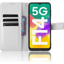 Seashell Digital Samsung Galaxy F14 Için 5g Telefon Kılıfı Pu Deri Stand Cüzdan Elmas Doku Telefon Kapak-Beyaz (Yurt Dışından)