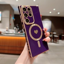 Seashell Digital   S22 Ultra 5g Telefon Tpu Case 6d Elektraplatma Aşk Kalp Kapağı Magsafe-Purple ile Uyumlu (Yurt Dışından)