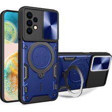 Seashell Digital Samsung Galaxy A23 4G/A23 5g (Global Versiyon) Slayt Kamera Kapağı Damla Koruma Kılıf Dönen Kickstand Pc+Tpu Telefon Kapak Mavisi (Yurt Dışından)