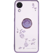 Seashell Digital Samsung Galaxy A03 Çekirdek Çiçek Deseni Rhinestone Case Ring Kickstand Electleclating Tpu Telefon Kapak Morası (Yurt Dışından)