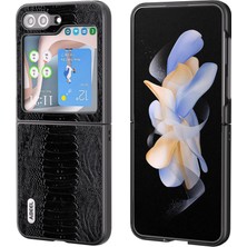 Seashell Digital Samsung Galaxy Z Flip5 5g Timsah Doku Ince Kılıf Orijinal Inek Deri+Pc Katlanır Telefon Kapak Black (Yurt Dışından)