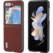 Seashell Digital Samsung Galaxy Z Flip5 Için 5g Şok Geçirmez Telefon Kasası Cowhide Deri Kaplamalı Pc Ince Katlanır Kapak Kavurası (Yurt Dışından)