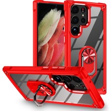 Seashell Digital Samsung Galaxy S23 Ultra Metal Yüzük Kickstand Koruyucu Kılıf Pc+Tpu Şok Geçirmez Telefon Geri Kapak-Kırmızı (Yurt Dışından)