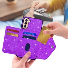 Seashell Digital Samsung Galaxy S21+ 5g Toz Geçirmez Üçgen Kart Tutucu Kickstand Telefon Kılıfı Pu Deri+ Tpu Telefon Kapak Morası (Yurt Dışından)