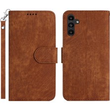 Seashell Digital Samsung Galaxy A34 5g Finger Anti-Fingerprint Stripe Doku Telefon Kılıfı Pu Pu Deri Stand Kapağı Strap-Brown (Yurt Dışından)