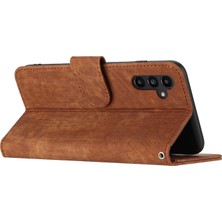 Seashell Digital Samsung Galaxy A34 5g Finger Anti-Fingerprint Stripe Doku Telefon Kılıfı Pu Pu Deri Stand Kapağı Strap-Brown (Yurt Dışından)