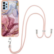 Seashell Digital Samsung Galaxy A23 Için 4g/5g (Global Versiyon) Imd Elektraplama Telefon Kılıfı 2.0mm Tpu Mermer Desen Kapağı Lanyard-Rose Altın (Yurt Dışından)