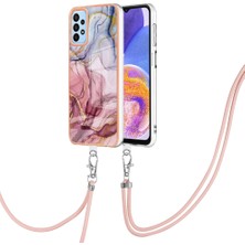 Seashell Digital Samsung Galaxy A23 Için 4g/5g (Global Versiyon) Imd Elektraplama Telefon Kılıfı 2.0mm Tpu Mermer Desen Kapağı Lanyard-Rose Altın (Yurt Dışından)