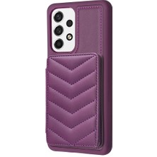 Seashell Digital Samsung Galaxy A13 Için BF26 5g/4g Manyetik Snap Düğme Telefon Kickstand Tpu+Pu Deri Telefon Kabuğu Kart Tutucu-Dark Mor ile (Yurt Dışından)