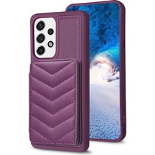 Seashell Digital Samsung Galaxy A13 Için BF26 5g/4g Manyetik Snap Düğme Telefon Kickstand Tpu+Pu Deri Telefon Kabuğu Kart Tutucu-Dark Mor ile (Yurt Dışından)