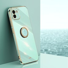 Seashell Digital Samsung Galaxy A03 Için Xinli (164.2 x 75.9 x 9.1mm) Yüzük Kickstand Cep Telefonu Kapağı Elektrokaplatma Altın Kenar Tpu Arka Kabuk Vaka-Cyan (Yurt Dışından)