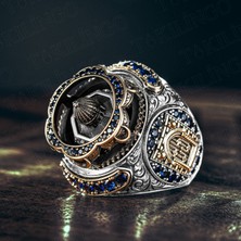 Takılingo 925 Ayar Gümüş Yeşil Akik Taşlı Mescidi Aksa Model El Yapımı Usta Işi Erkek Yüzük