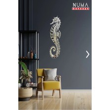 Numa Concept Deniz Atı Denizatı Mdf Üzeri Gümüş Pleksi Duvar Dekorasyon 40x15 Cm