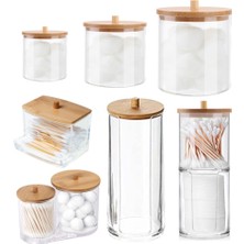 Shanhua Shop C-Plastik Kapak Stili Makeup Cotton Pad Organizer Bathroom Storage Box For Cotton Swabs Cosmetics Jewelry Makeup Remover Pad Container With Bamboo Lid (Yurt Dışından)