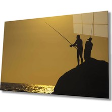 Miyrem Günbatımı  Balık Tutan  Arkadaşlar Cam Tablomıyrem110 x 70 cm-Mıyrem