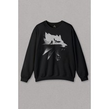 Unisex Siyah Sweatshirt The Witcher Avatar Wild Hunt Online Oyun Wolf Baskılı Sweat