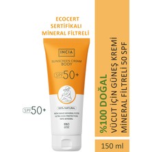 INCIA %100 Doğal Vücut Güneş Kremi Leke Karşıtı Mineral Filtreli Yüksek Koruma SPF50 UVA UVB 150 ml