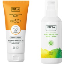 INCIA %100 Doğal Bebek Güneş Kremi SPF50+ 100 ml & %100 Doğal Vücut Koruyucu ve Sinek Kovucu Sprey 100 ml