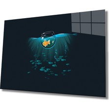 Miyrem Balık Illüstrasyon Cam Tablo Fish Illustration Art  36 x 23-Mıyrem
