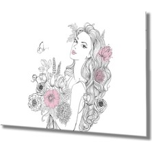 Kadın Çizim ve Çiçek Cam Tablo  36X23-MIYREM