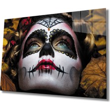 Şeker Kafatası Kadın Cam Tablo Sugar Skull  36X23-MIYREM