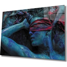 Mavi Boyalı Gözü Bağlı Kadın Cam TABLOMIYREM36X23-MIYREM