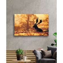Gün Batımında Geyik Sarı Cam Tablo 36X23-MIYREM