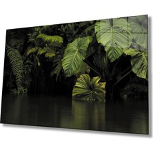Büyük Yeşil Yapraklar Manzara Yeşil Cam Tablo 36X23-MIYREM