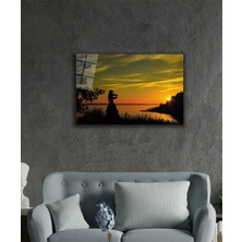 Gün Batımı ve Keman Çalan Kadın Cam TABLOMIYREM36X23-MIYREM