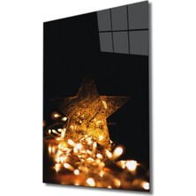 Sarı Işıklı Yıldız Cam Tablo Yellow Star  36X23-MIYREM