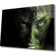 Yeşil Boyalı Kadın Yüzü Cam Tablo 36X23-MIYREM