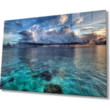 Gün Batımı Deniz Bulut Mavi Cam Tablo  36X23-MIYREM