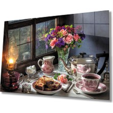 Çiçekli Masa Mutfak Cam Tablo  36X23-MIYREM