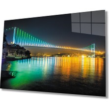 Istanbul Gece Boğaz Köprü Cam Tablo  36X23-MIYREM