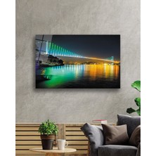 Istanbul Gece Boğaz Köprü Cam Tablo  36X23-MIYREM