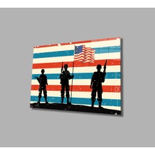 Askerli Amerika Bayrağı Cam Tablo Soldier America Flag  36X23-MIYREM