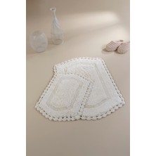 İrya Home Dale Ekru Banyo Paspası 2'li Pamuk Tabanlı Yumuşak 40x60+60x90 cm Desenli