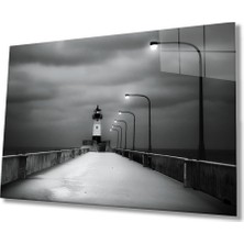 Deniz Feneri Siyah Beyaz Cam Tablo  36X23-MIYREM