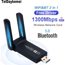 Megamus  Pc Için Çift Anten Bt5.0 Wifi 2'si Bir Arada Çift Bantlı AC1300MBPS Usb3.0 Wifi Adaptörü