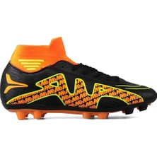 Liger Krampon Futbol Ayakkabısı Erkek Çoraplı Bilekli Boğazlı SİYAH - TURUNCU Suni Deri PVC Taban