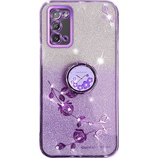 Seashell Digital Samsung Galaxy A31 Glitter Gritent Gritient Yumuşak Tpu Kapağı Ring Kickstand-Spurple Için Kadem Çiçek Desen Telefon Kılıf (Yurt Dışından)