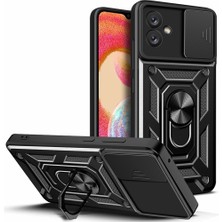 Seashell Digital Samsung Galaxy A04E 4G/F04 4G/M04 4g, Sert Pc Yumuşak Tpu Koruyucu Engebeli Telefon Kapağı Kickstand-Black Için Slayt Kameralı Telefon Kılıfı (Yurt Dışından)