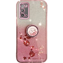 Seashell Digital Samsung Galaxy A31 Glitter Gritient Yumuşak Tpu Kapağı Ring Kickstand-Rose Gold Için Kadem Çiçek Deseni Telefon Kılıfı (Yurt Dışından)