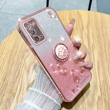 Seashell Digital Samsung Galaxy A31 Glitter Gritient Yumuşak Tpu Kapağı Ring Kickstand-Rose Gold Için Kadem Çiçek Deseni Telefon Kılıfı (Yurt Dışından)