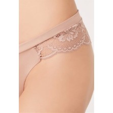 COTTONHILL  Arkası Dantelli Lazer Kesim Kadın Brezilya KÜLOT-6027-KAHVERENGİ