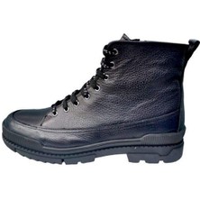 Güvener Freefoot Siyah Postal Hakiki Deri Erkek Bot Fermuarlı Bağlama ile Rahat Kullanım